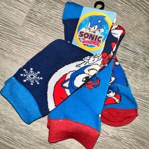 Bioworld Sonic the Hedgehog Men’s Holiday Crew Socks Blue Red white NEW 2 pair